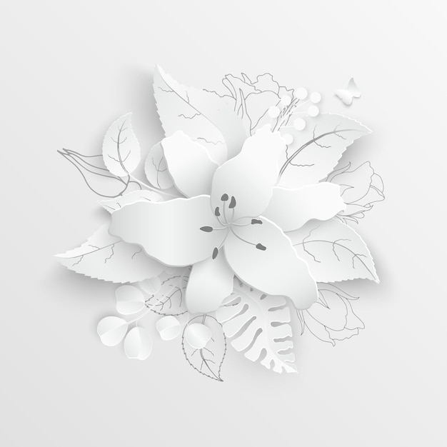 Paper flower White lilies cut from paper Wedding decorations Decorative bridal bouquet