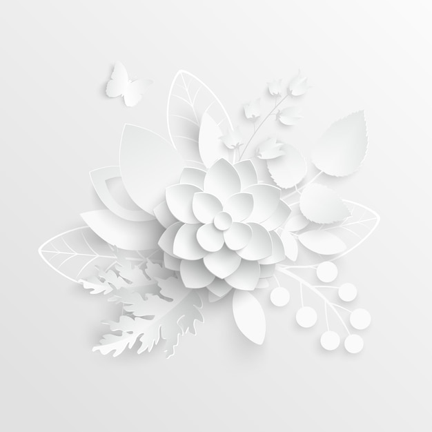 Paper flower White lotus cut from paper Vector illustration