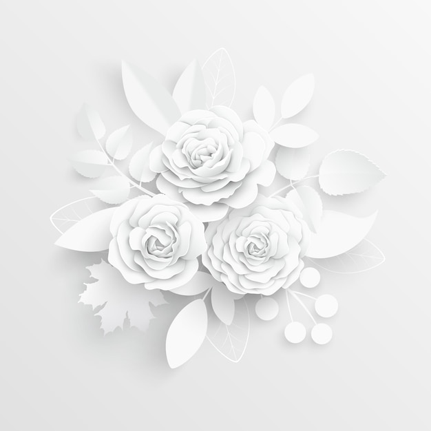 Paper flower White roses cut from paper Vector illustration