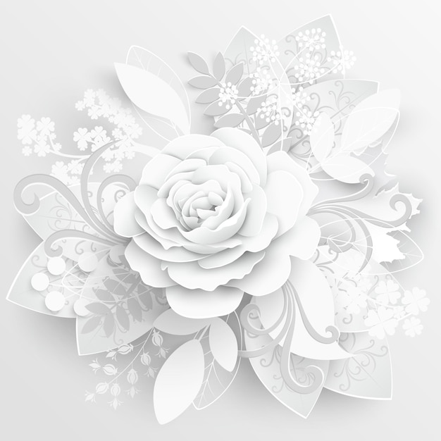 Paper flower White roses cut from paper Vector illustration