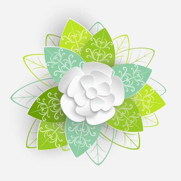 Paper flower White roses cut from paper Vector illustration