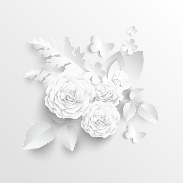 Paper flower White roses cut from paper Wedding decorations Decorative bridal bouquet