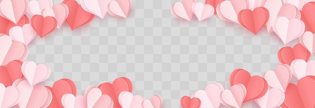 Paper flying hearts for Happy Women's, Mother's, Valentine's Day isolated on png