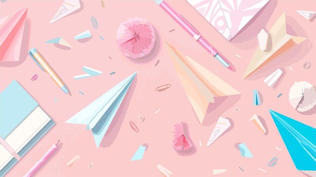 Vector paper hats on a pink background with a pink background