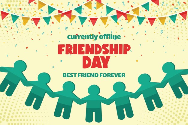 Vector paper human figures with flags and star on colorful banner background friendship day celebration