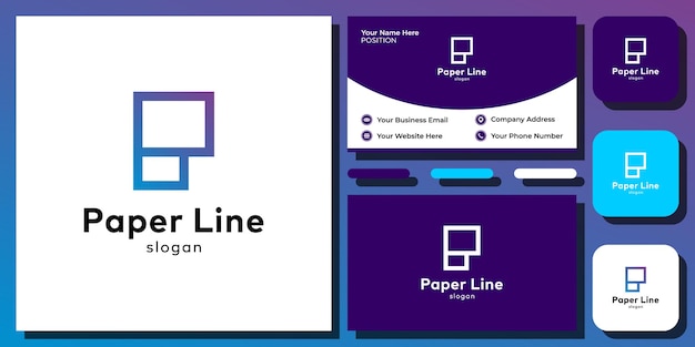 Paper Line square abstract bold outline modern with business card template