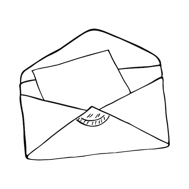 Paper mail envelope with office paper letter stamp doodle linear cartoon