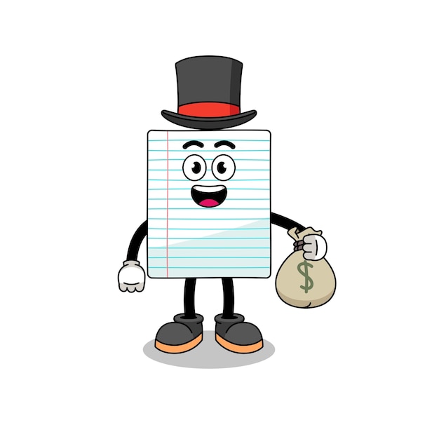 Paper mascot illustration rich man holding a money sack