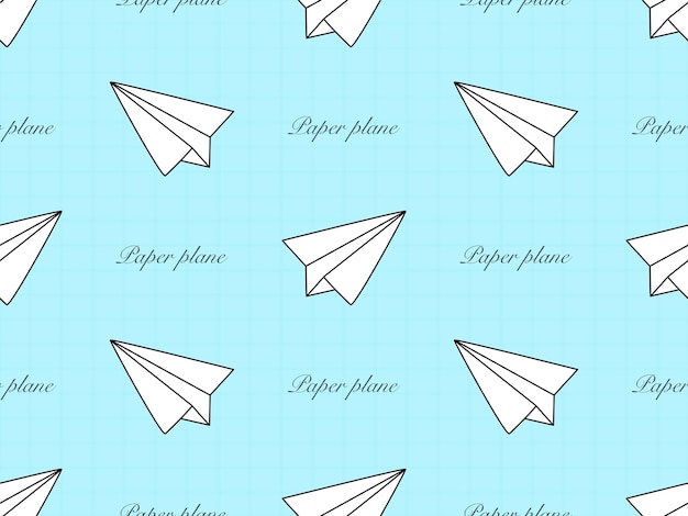 Paper plane cartoon character seamless pattern on blue background