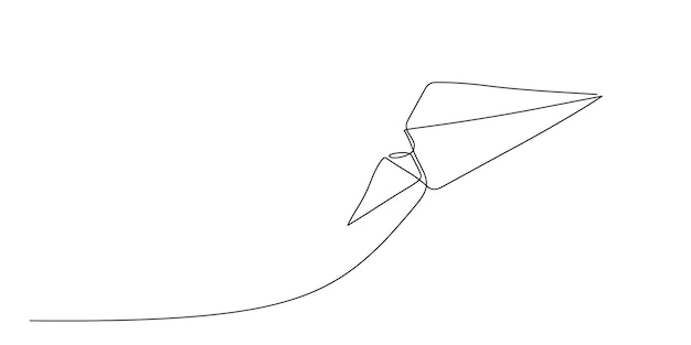 Paper plane flying up Continuous single line drawing for business travel or journey illustration Single line art style Airplane with destination line path Doodle handdrawn drawing editable stroke