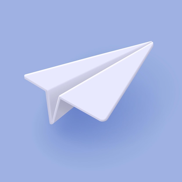 Paper plane symbol message sending or white origami airplane 3d vector illustration