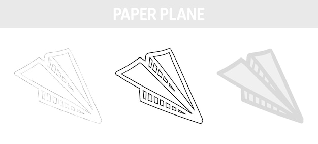 Paper plane tracing and coloring worksheet for kids