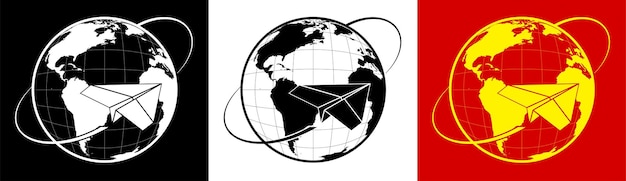 Paper planes are flying against the background of the globe Email concept Delivery of letters International air travel Transportation of goods and passengers