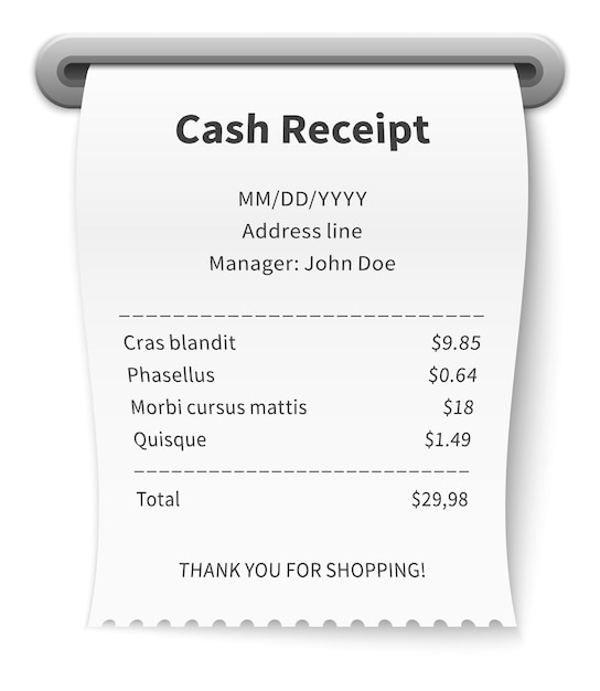 Vector paper receipt printed from cash register sale document