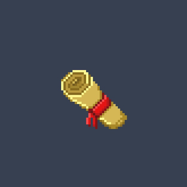 paper scroll with red ribbon in pixel art style