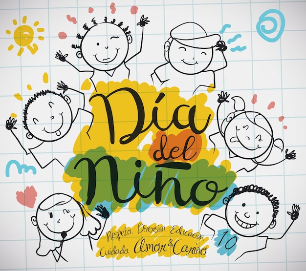 Paper sheet with kids drawing for Spanish Children's Day