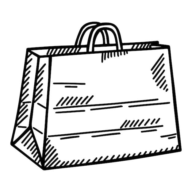 Paper shopping bag sketched isolated Doodle package in hand drawn style