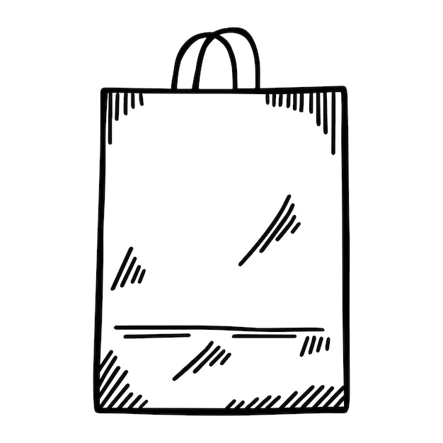 Paper shopping bag sketched isolated Doodle package in hand drawn style