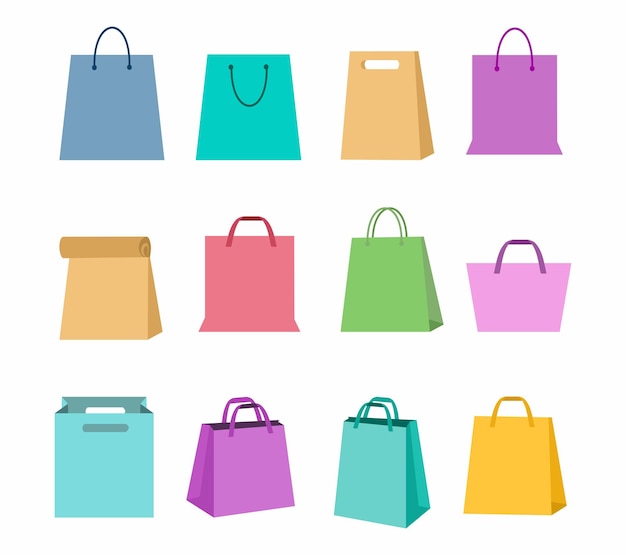 Paper shopping bags, blank packages set