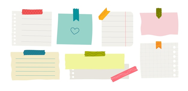 Paper sticker various notes are personal Accessories for organizing documents Vector illustration