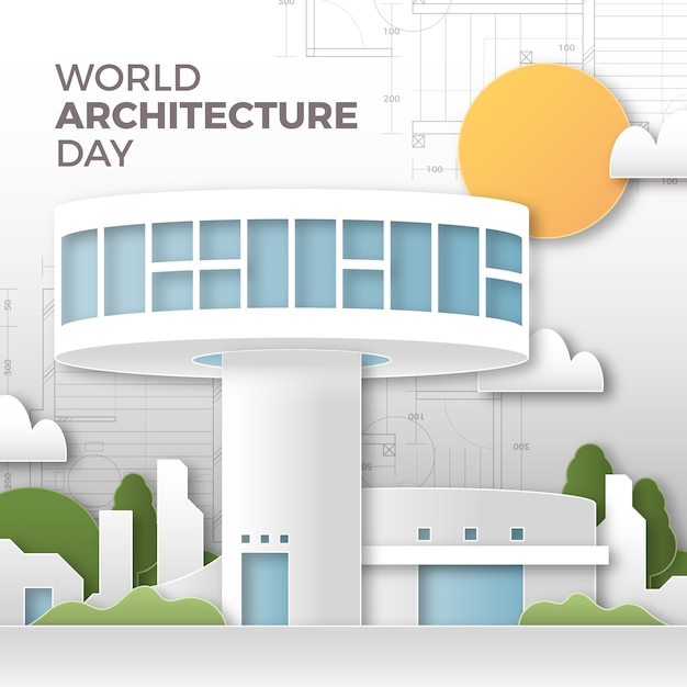 Paper style illustration for world architecture day celebration