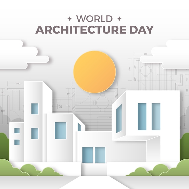 Paper style illustration for world architecture day celebration