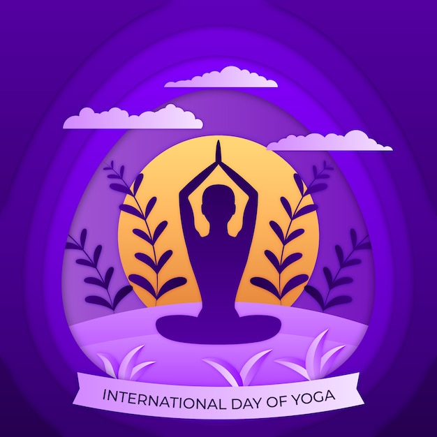 Paper style international yoga day illustration