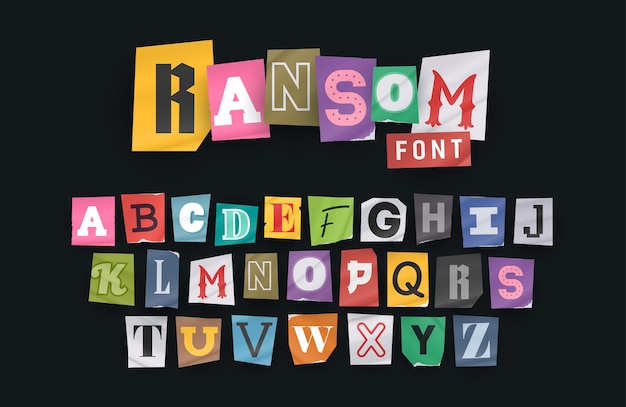 Paper style ransom note letter. Cut Letters. Clipping alphabet. Vector font