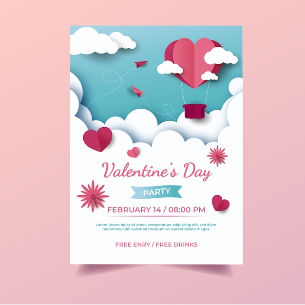 Paper style valentine's day vertical flyer template