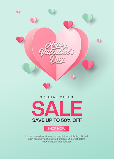 Paper style valentines day sale poster template