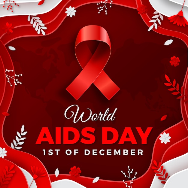 Paper style world aids day illustration