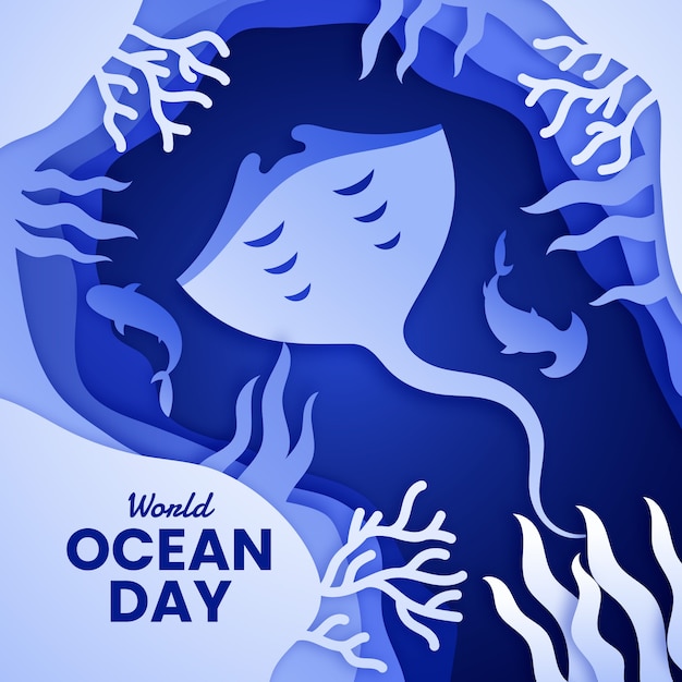 Paper style world oceans day illustration