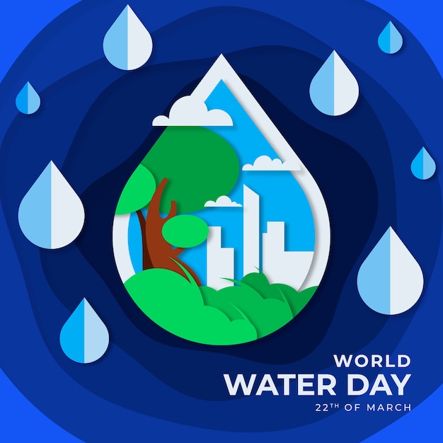 Paper style world water day illustration