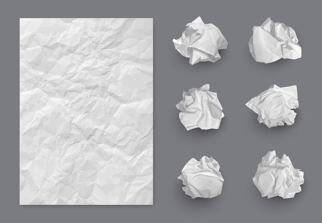 Paper texture Crumpled balls and realistic writing piece of damaged paper decent vector template