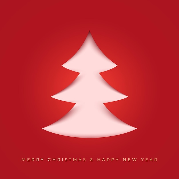 Papercut Christmas tree on a red background New year background Design elements for holiday card