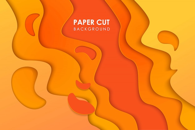 Papercut wavy geometric topography or paper cut liquid geometric gradient pattern on yellow orange 3d multi layer background