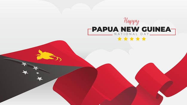 Papua New Guinea National Day greeting banner with waving national flag on white cloud illustration