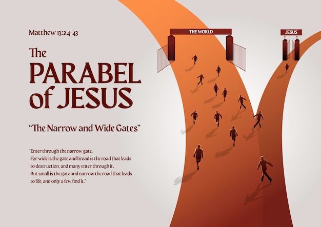 The Parable of the Narrow and Wide Gate Vector Illustration