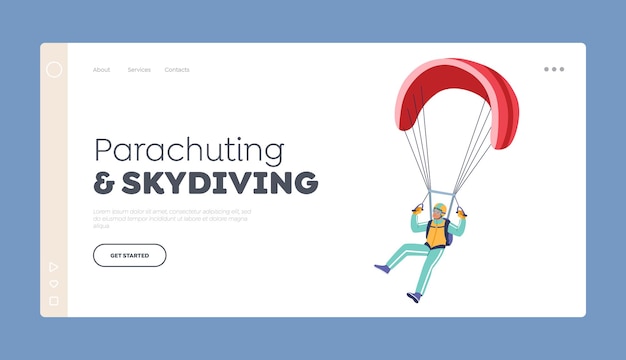 Parachuting and Skydiving Sport Landing Page Template Paragliding Parachute Jumping Extreme Skydiver Parachutist