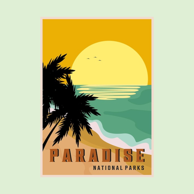 Paradise beach national park vintage poster vector illustration design tropical ocean poster background illustration design