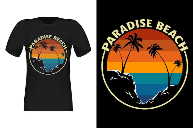 Paradise Beach Silhouette Vintage Retro T-Shirt Design