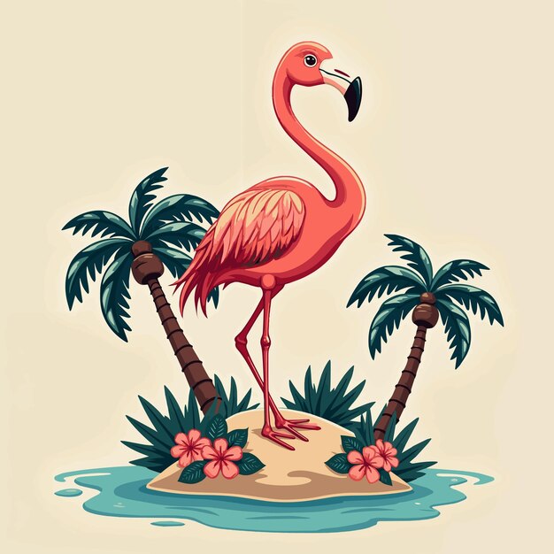 Vector paradise beach text with flamingo birds and palm trees vector illustration for tshirt print and o