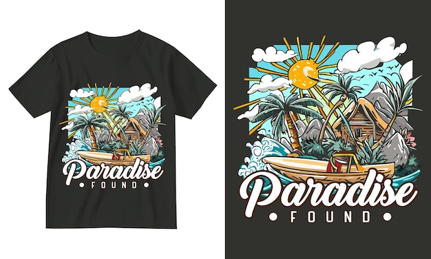 Paradise found t shirthawaii california summer holiday surfing paradise typography sport retro surf