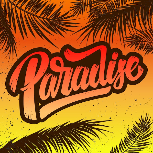 Vector paradise.  poster template with lettering and palms.  illustration