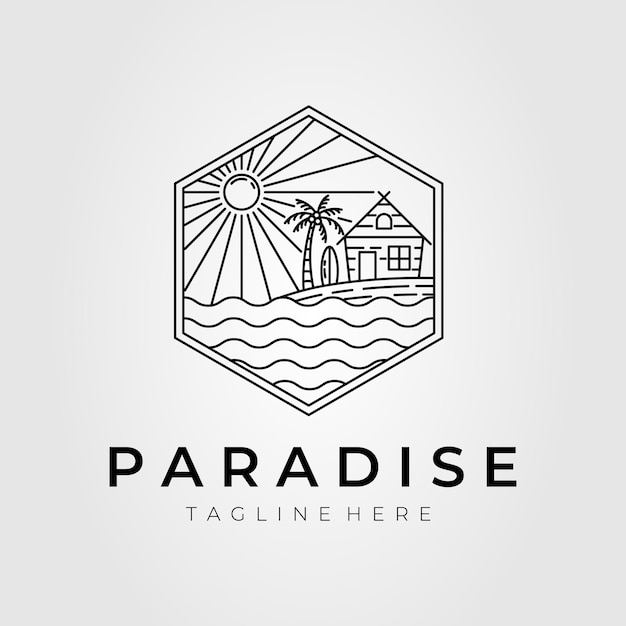 Paradise surfing logo. ocean, summer, beach, sunburst logo template vector illustration design