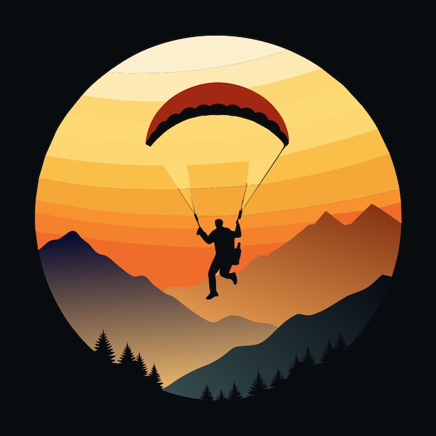 paragliderblacksilhouetteonwhitebackground vector illustration flat 2