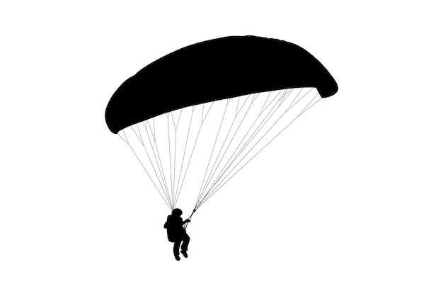 Paragliding man silhouette Paraglide wing and harness for sky flights Monochrome vector illustration