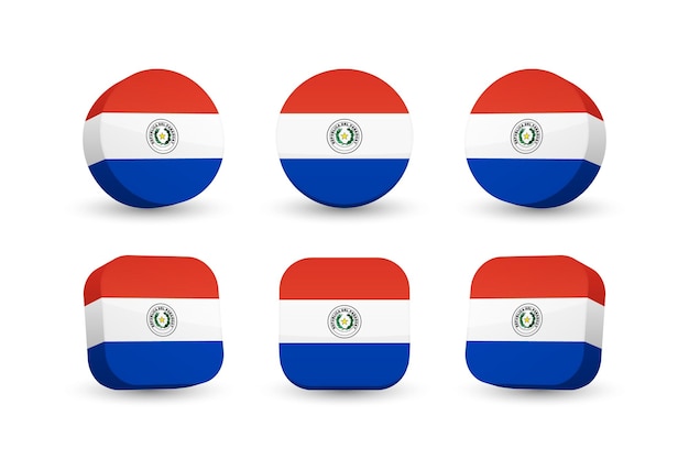 Paraguay flag 3d vector illustration button flag of Paraguay isolated on white