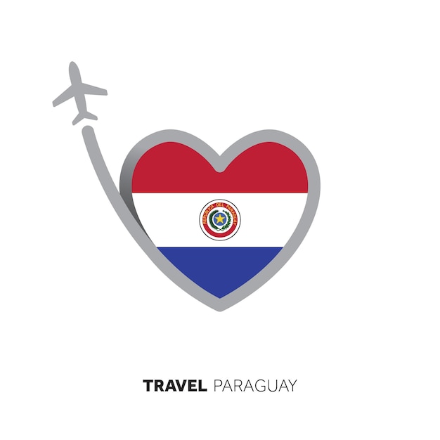 Paraguay travel concept Heart shape flag with airplane