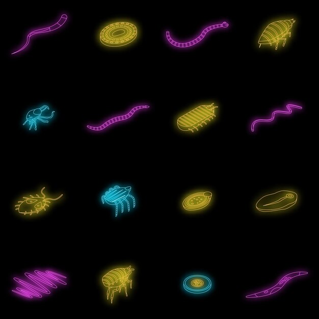 Vector parasite icons set vector neon